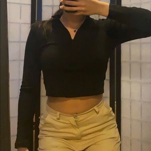 Shein half zipper placket solid crop tee